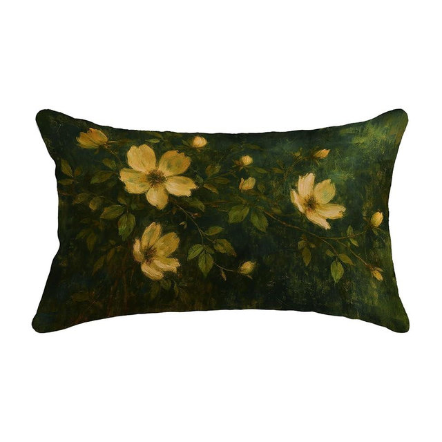 FGFK Vintage Magnolia Floral Pillow Covers 12x20, Magnolia Home Decor, Rustic Dark Cottagecore Botanical Floral Decorative Throw Pillow Covers for Home Living Room Bedroom Sofa Couch