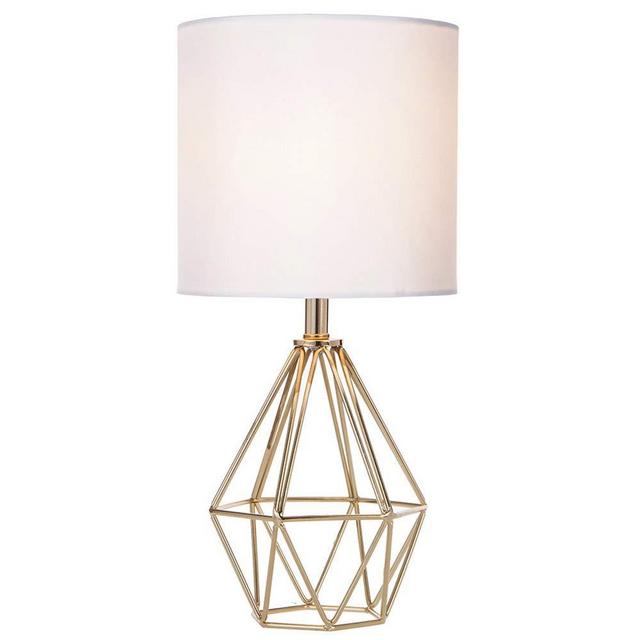 COTULIN Gold Modern Hollow Out Base Living Room Bedroom Small Table Lamp,Bedside Lamp with Metal Base and White Fabric Shade