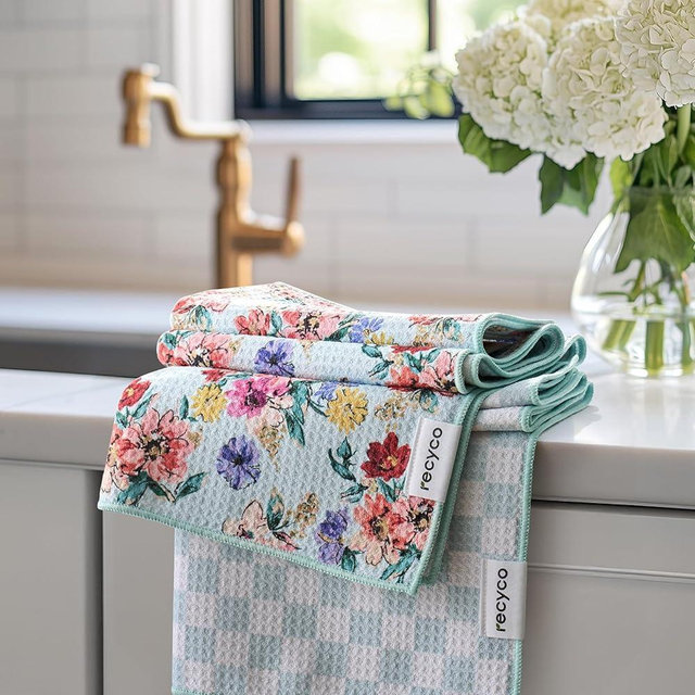 RECYCO Waffle Kitchen Towel Set of 2 - Quick Dry Microfiber Sustainable Dish Towels - Absorbent Reusable Cleaning Tea Towels - Lightweight Hand Towels,16”x 28”, Cuckoo Checker