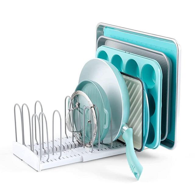 YouCopia StoreMore Expandable Pan and Lid Rack, Adjustable Pot Lid Organizer for Kitchen Storage, 12.5”-22” Wide