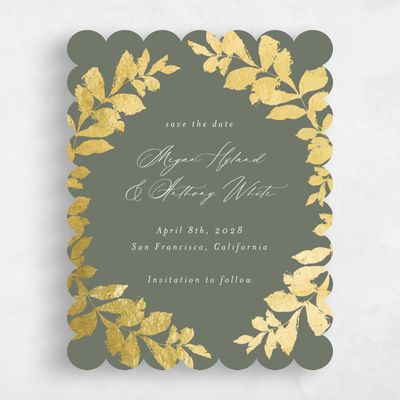 Green Scalloped Wedding Save the Date - Jasmine Classic Foil