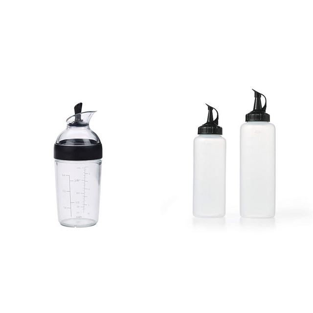 OXO Good Grips Little Salad Dressing Shaker - Black & Good Grips Chef’s Squeeze Bottle Set, Plastic, Translucent