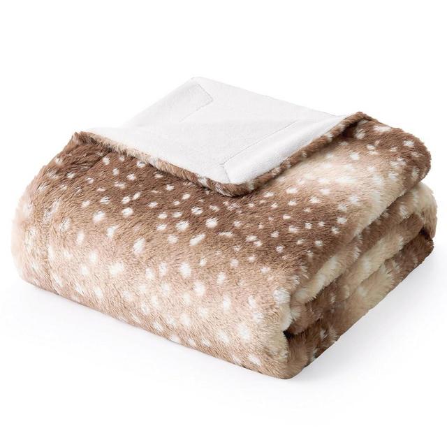 COZY KISS Faux Fur Blanket Deer Print Twin, Waterproof Pet Blanket, Woman Sofa Bed Couch Throw, Liquid Pee Proof for Large Dog or Cat, Reversible, Washable, Ultra Soft, 60x80 inch, Brown
