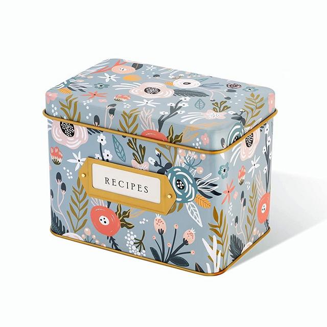 Jot & Mark Recipe Card Complete Gift Box | Decorative Tin Box, Recipe Cards, Index Dividers (14 dividers, 50 4x6 inch Cards, 1 Box)