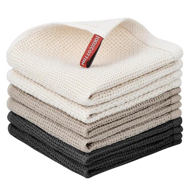 Nialnant 6 Pack 100% Cotton Waffle Weave Kitchen Towels,Soft and Absorbent Kitchen Dish Rags, Dish Cloths for Washing Dishes-12x12 Inches