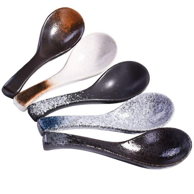 Japanese Soup Spoons set of 5, Retro Style Spoon for Soup Ramen Noodle Udon