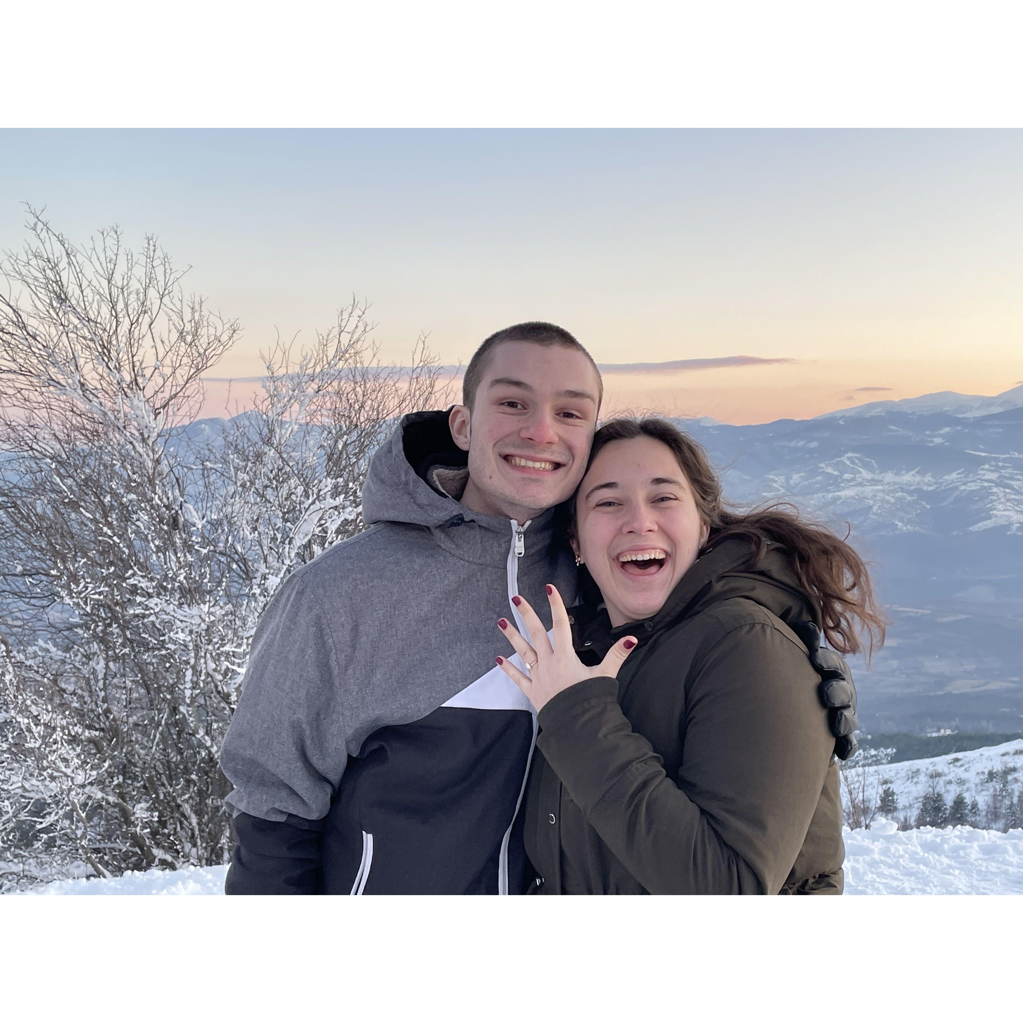 An engagement picture on a mountain top in Skopje.