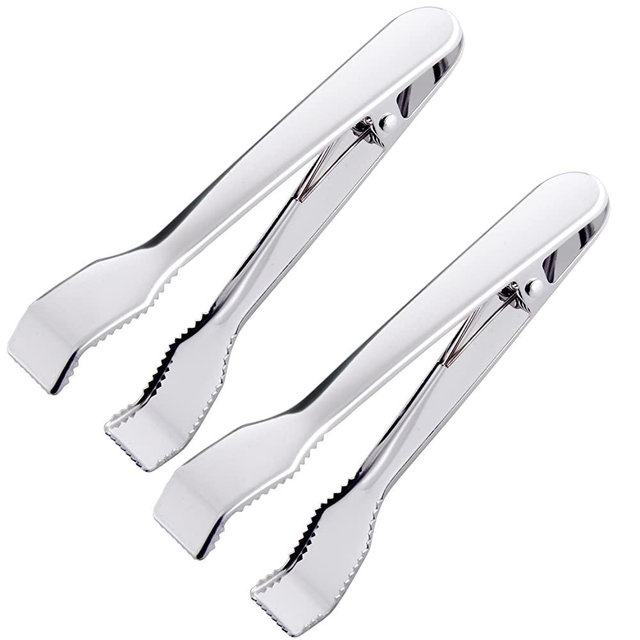 HINMAY Ice Tongs for Ice Bucket 6-3/4 Inch - Set of 2 - Premium 18/8 Stainless Steel Ice Tongs with Teeth for Ice Sugar Cubes Tea Party Coffee Bar Food Serving