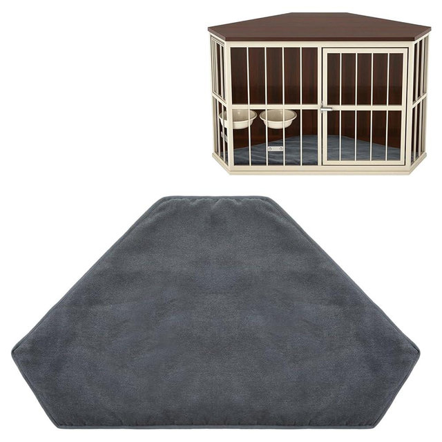 CroBlissful 42.5 x 23.8 Inch Dog Kennel Pad Furniture Crate Corner Washable Bed Large Dog Deluxe Crate Bed Pet Cage Sleeping Mat Soft Indoor Pet Corner Side Table(Only Mat)(Gray,Plush)