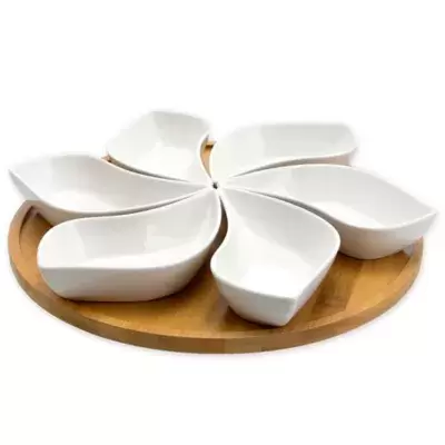 Elama Signature Modern 7-Piece Petal Lazy Susan Appetizer Serving Set