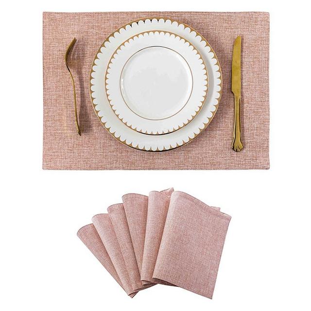 Home Brilliant Placemats Place Mat Pink Table Mats Set of 6 Non Slip Easy to Clean Machine Washable Place Mats for Dining Kitchen Restaurant Table, 13x19 inch