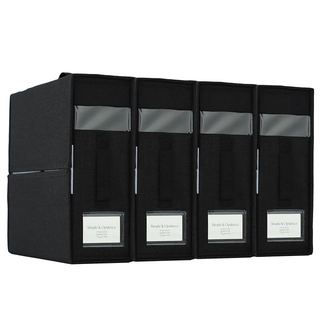 Simple&Opulence 4 Pack Bed Sheet Organizers and Storage, Linen Closet Organizers, Sheets Set Folder Storages with Window and Label (Queen/King Size) Organizing Bedding Container, Black