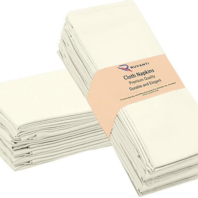 Ruvanti Kitchen Cloth Napkins 12 Pack 18X18 Inch Dinner Napkins Soft, Comfortable, Reusable Napkins, Durable Linen Napkins, Perfect Table Napkins, Ivory / Cream Napkins for Dinners, Parties & Wedding.