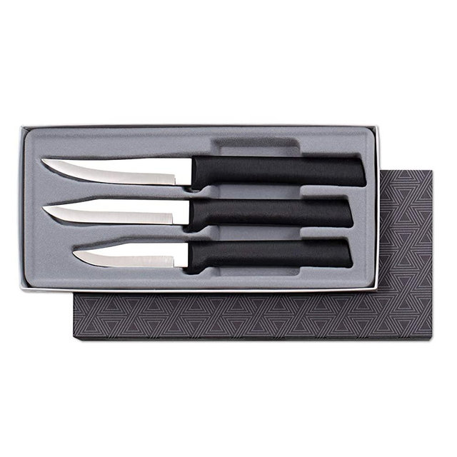 Rada Cutlery Paring Knife Set 3 Knives Blades Stainless Steel Resin Made in The USA, 2-1/2”, 3-1/4”, Black Handle