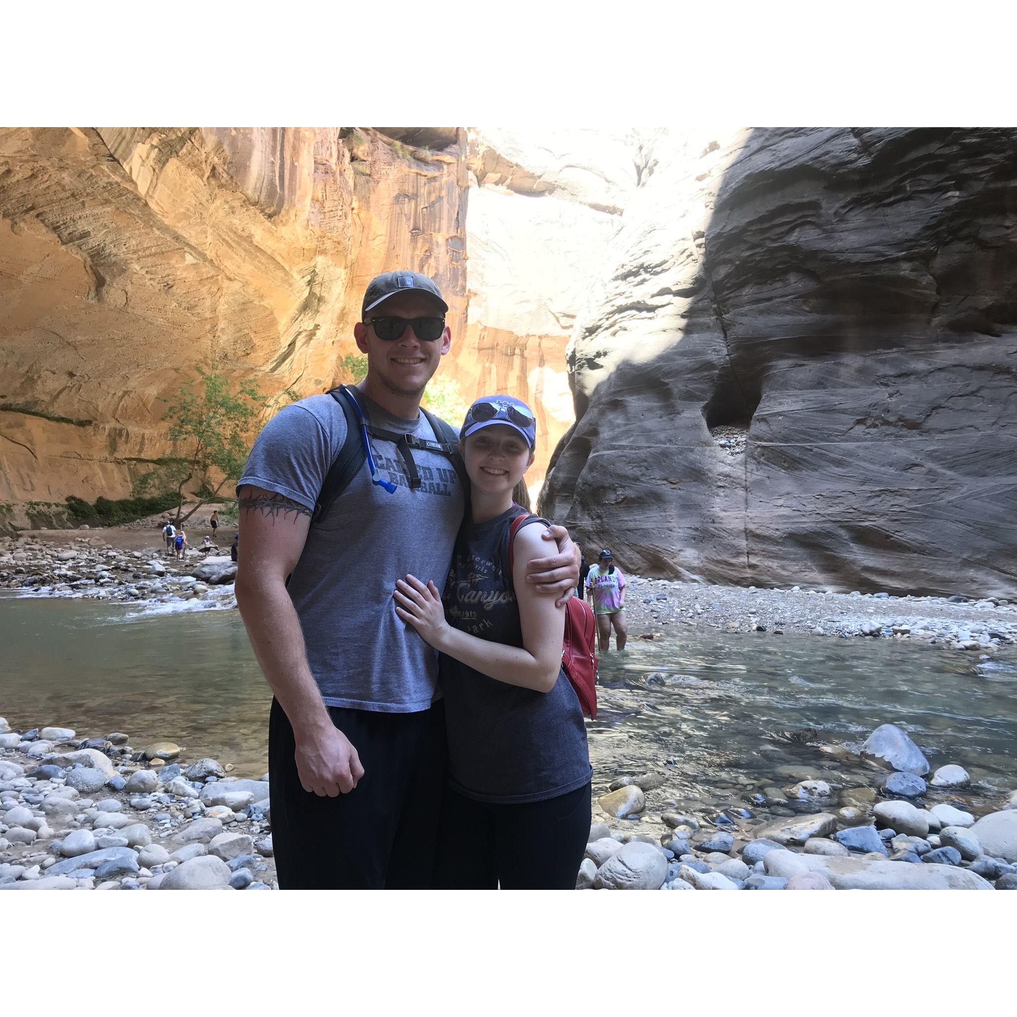 Hiking through The Narrows in Zion.