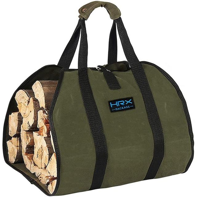 Waxed Canvas Firewood Bag Carrier, Water Resistant Log Tote Wood Carrying Bag With Handles for Camping Trip Christmas Gift