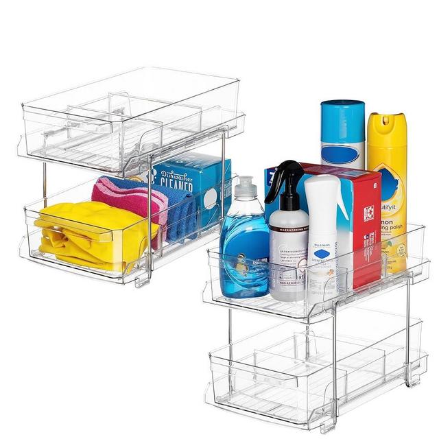 ClearSpace Under Sink Organizer with Dividers – Perfect as Kitchen Cabinet Organizer or Bathroom Organization – Medicine Cabinet Organizer and Slide-Out Storage with handles for Home and Bath – 2 Pack