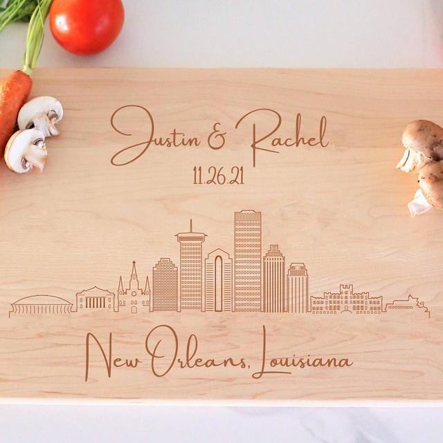 New Orleans Skyline Personalized Cutting Board, Custom Charcuterie, Wedding Gift, New Orleans Cityscape, Engagement Gift, Cheese Board