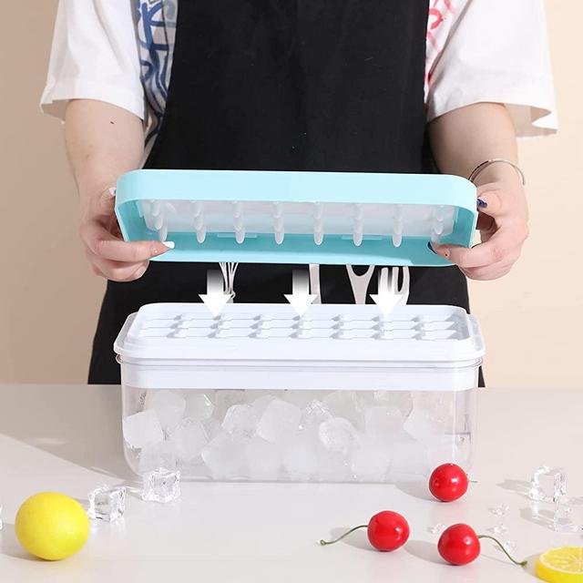Ice Cube Trays with Lid and Bin Ice Cube Tray for Freezer ice cube mold with container - 64 Ice Cube Trays Easy Release Ice Cube Trays (2 Tiers, 1 Ice Bucket and Shovel)