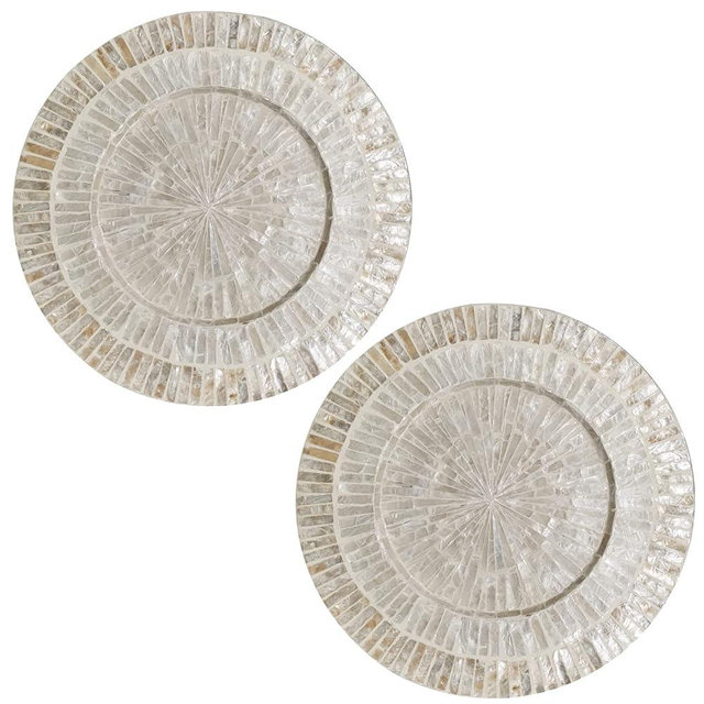 i-lan 13Inch 2 Pack Mother Of Pearl Decorative Plates for Display, Sea Shell Inlay Wood Charger Plates for Dining, Party, Modern and Rustic Decoration Placemats for Dinner Plates,Champagne Gold