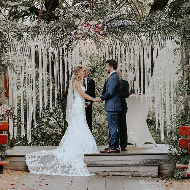 Large Macrame Wedding Garland Customizable by Width Yarn Backdrop for Decor at Indoor or Outdoor Ceremony