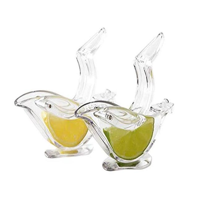 New Acrylic Manual Lemon Slice Squeezer, Portable Transparent Fruit Juicer, Elegance Bird Shape, Hand Juicer for Orange Lemon Lime Pomegranate (2Pcs)