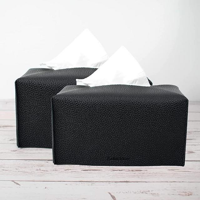 Kulusion Rectangular Tissue Box Holders PU Leather Tissue Box Covers, Tissue Cover for Livingroom, Bathroom, Bedroom, Night Stands Home Office Countertop Vanity Decor, 9.5"X5"X5" - 2Pcs Black