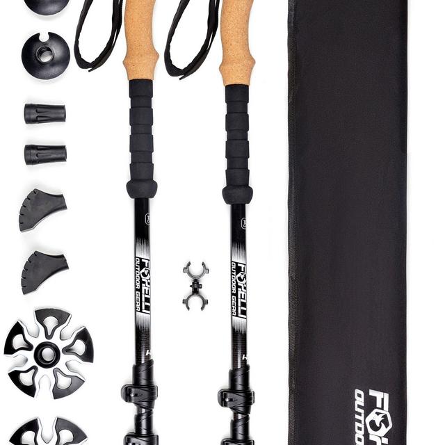 Foxelli Trekking Poles – Collapsible, Lightweight, Shock-Absorbent, Carbon Fiber Hiking, Walking & Running Sticks with Natural Cork Grips, Quick Locks, 4 Season / All Terrain Accessories and Carry Bag