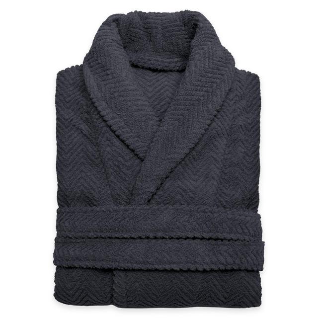 Linum Home Textiles Small/Medium Herringbone Unisex Turkish Cotton Bathrobe in Grey