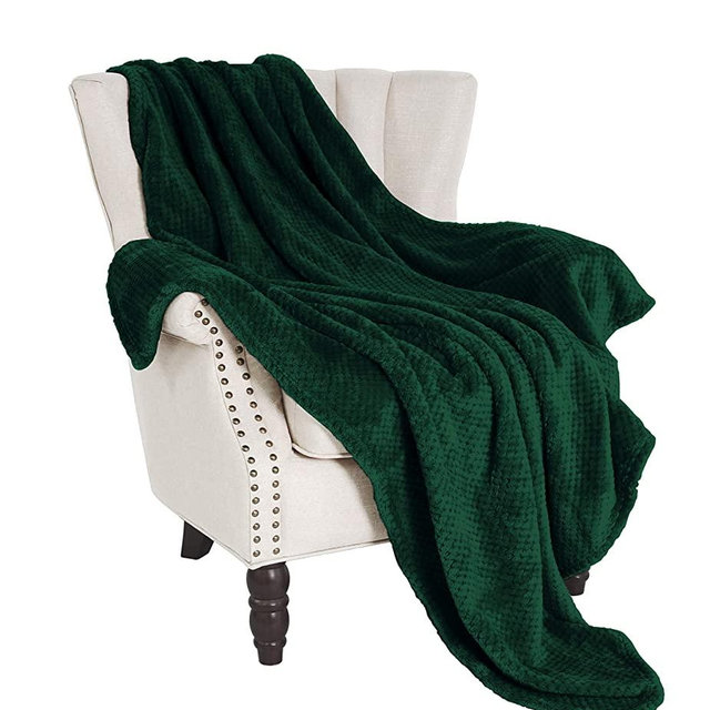 Exclusivo Mezcla Waffle Textured Soft Fleece Blanket, Large Throw Blanket(Forest Green, 50 x 70 inches)- Cozy, Warm and Lightweight