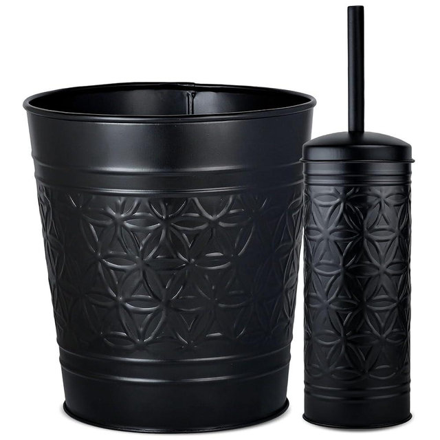 Autumn Alley Black Farmhouse Bathroom Trash Can and Toilet Bowl Brush with Holder Set - Metal Black Bathroom Accessories Set for Classic Bathroom Décor