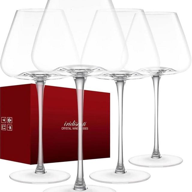 iridisenti Hand-Blown 23.5OZ Crystal Wine Glasses Set of 4 for Pinot Noir, Burgundy, Bordeaux, Large Lead-Free Crystal Glasses with Unique Bottom Design for Red, White Wine, Big Oversized Glasses