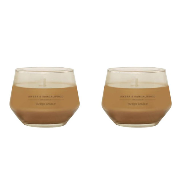 Yankee Candle Studio Candle with Essential Oils, Scented Jar Candle for Home Fragrance, Premium Plant Wax Blend, Long Lasting Burn, Amber & Sandalwood (Pack of 2)