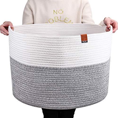 MORZ Cotton Rope Basket Extra Large (21.7" X 21.7" X 13.8")-Woven Storage Basket for Baby&Dog Toy Bin Organizer-Kids Toy Storage Basket -Blanket Basket Living Room-Laundry Hamper Bin Invisible Handle