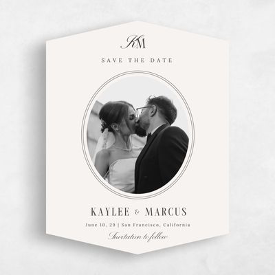 Beige Diamond Wedding Save the Date - Mahogany Portrait