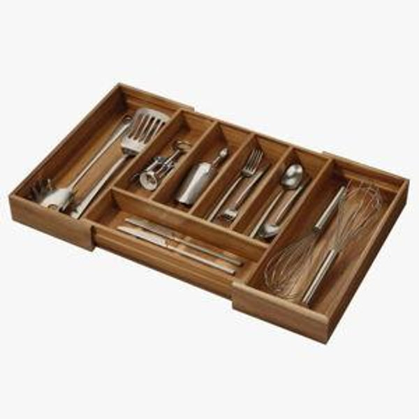 iDesign Expandable Acacia Wood Cutlery Drawer Organizer - Natural