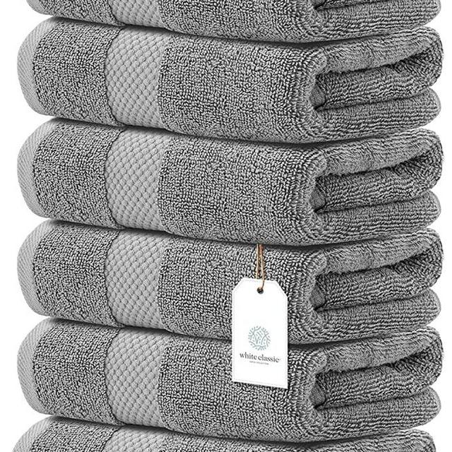 White Classic Luxury Hand Towels for Bathroom-Hotel-Spa-Kitchen-Set - Circlet Egyptian Cotton - 16x30 Inches - Set of 6 (Smoke Grey)