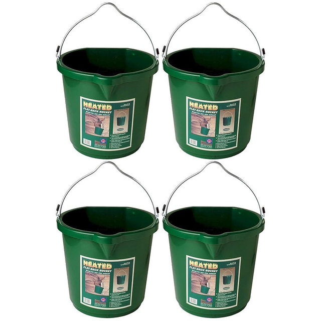 Farm Innovators 4 Pack Heated Water Bucket, 120W Heating Power - Flat Back 5 Gallon Plastic Bucket with Cord Storage for Livestock Watering & Feeding