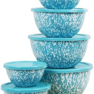 Calypso Basics by Reston Lloyd Marble 12 Piece Enamel on Steel Bowl Set, Turquoise