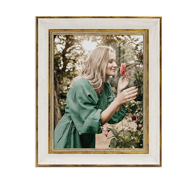 Sapowerntus 8x10 Picture Frame Antique Vintage White Gold Photo Frames Set Wall Hanging Tabletop Display Home Decor Shabby Chic Family Distressed Mother Grandma Elegant Victoria Gift