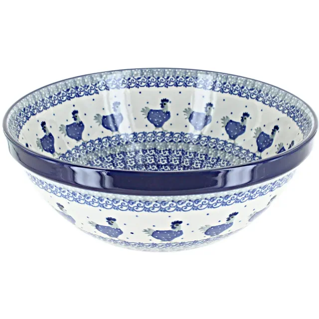 Blue Rose Polish Pottery Barnyard Rooster Medium Serving Bowl