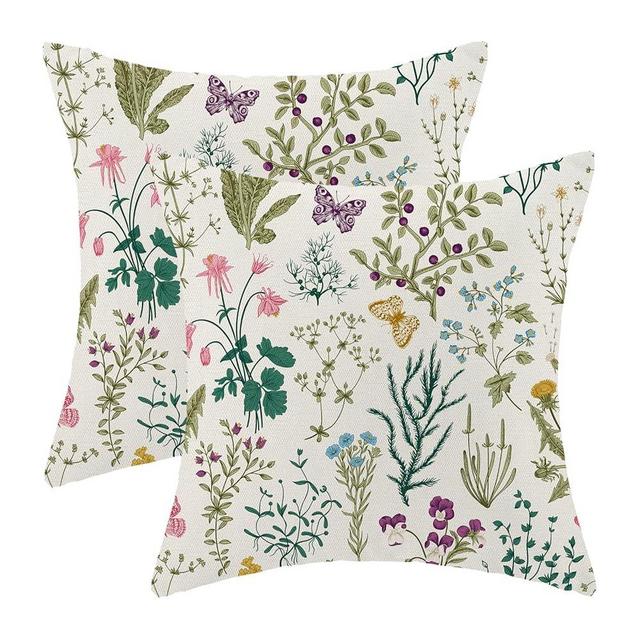 AEIOAE Spring Pillow Covers 16x16 Inch Set of 2,Sage Green Teal Wild Flower Plant Throw Pillows Case,Seasonal Floral Outdoor Decorative Linen Farmhouse Decor Cushion Covers for Home Sofa Bed Couch