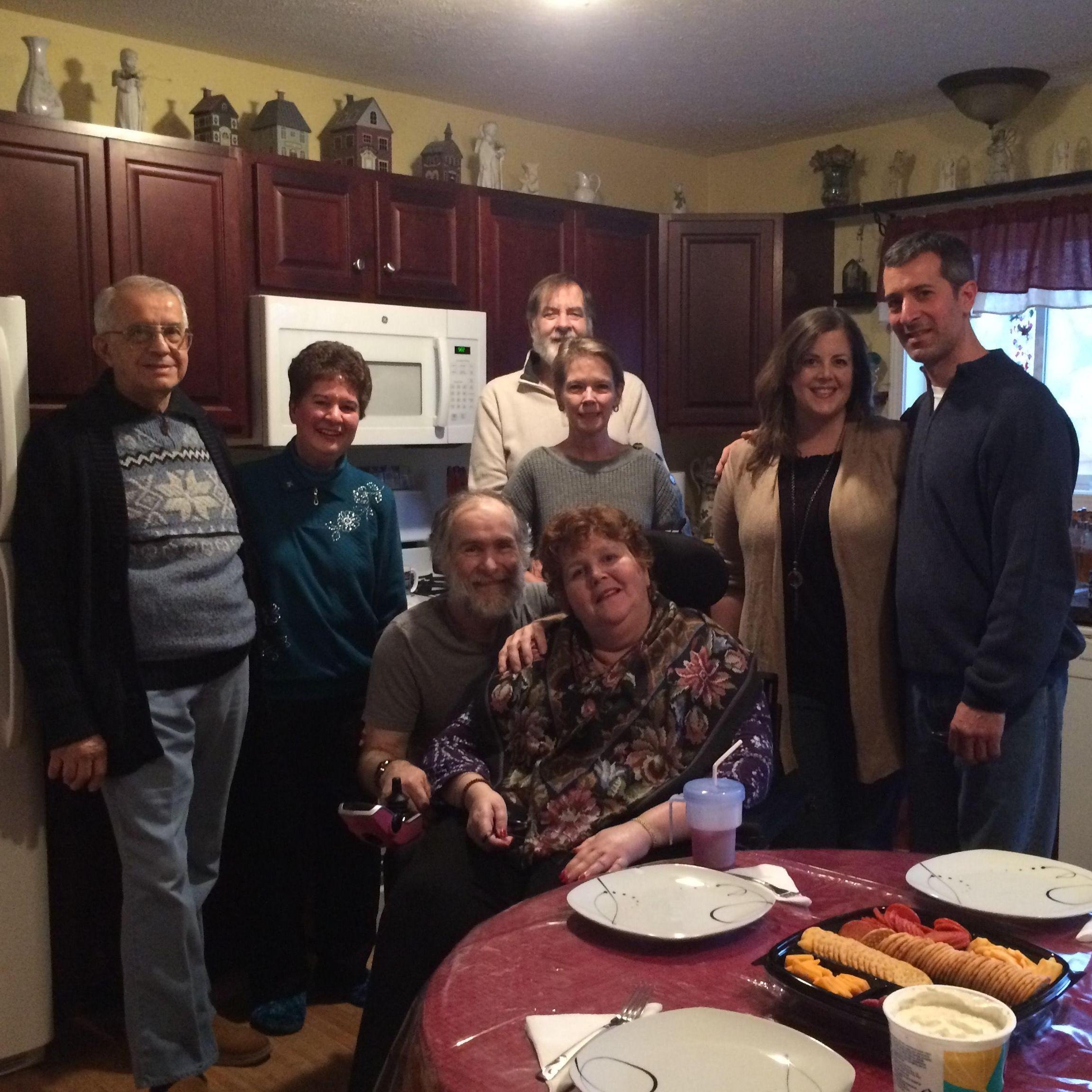 Our engagement party with our families at Alicia's mom's house.