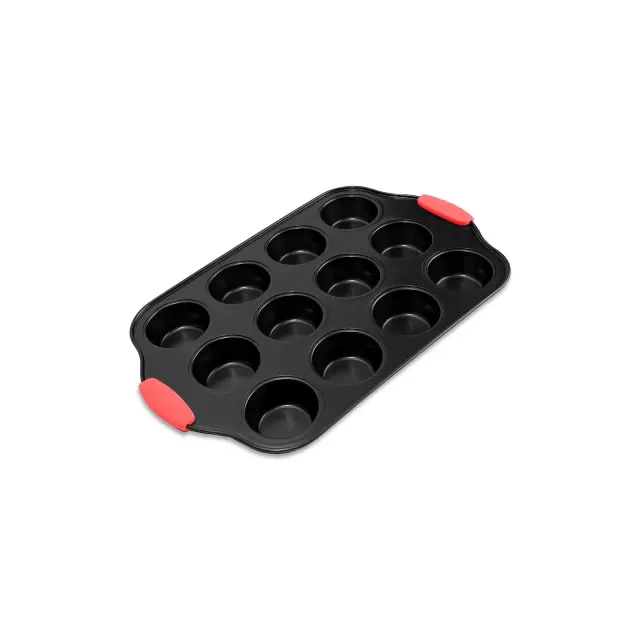 NutriChef 12 Cup Muffin Pan - Deluxe Nonstick Gray Coating Inside & Outside
