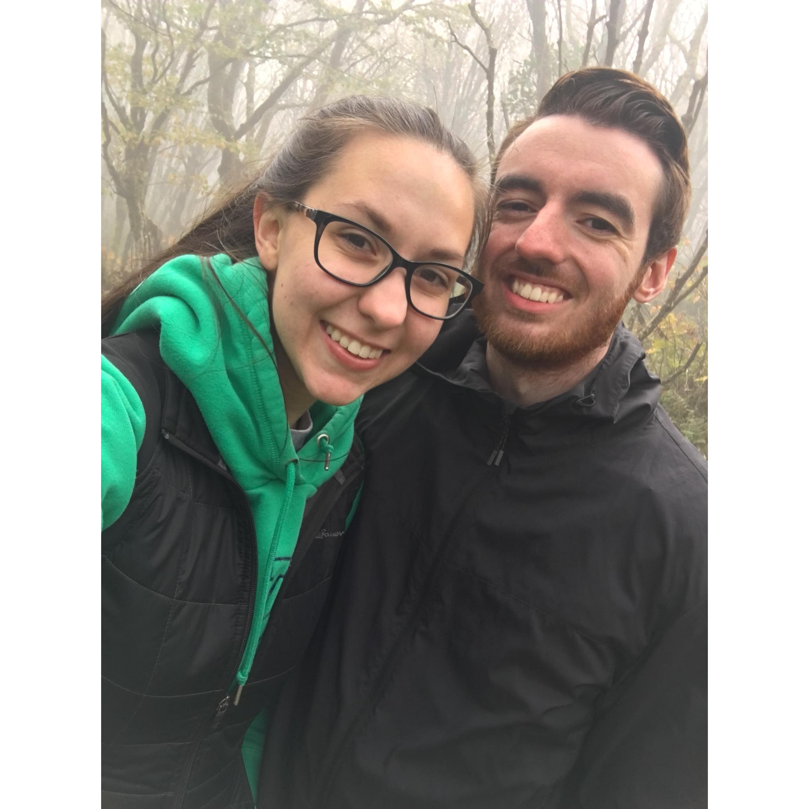 You can barely tell but we were freezing at Craggy Gardens.