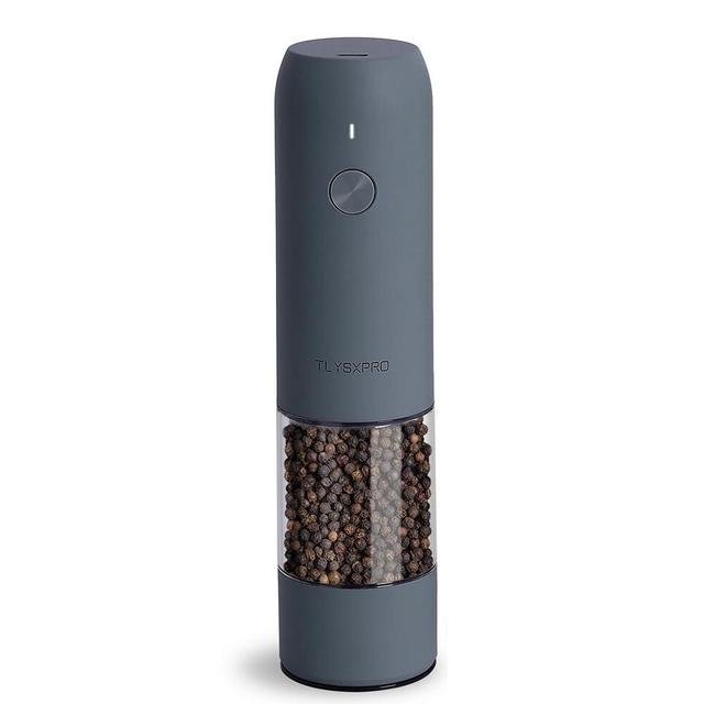TLYSXPRO Electric Pepper Grinder, USB Rechargeable, Automatic Pepper Shaker, Adjustable Coarseness, Electric Pepper Mill, LED Light, Refillable, Kitchen Gadget (1-Pack, Blue-Grey)