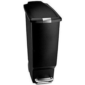 simplehuman 40 Liter / 10.6 Gallon Slim Kitchen Step Trash Can, Black Plastic With Secure Slide Lock