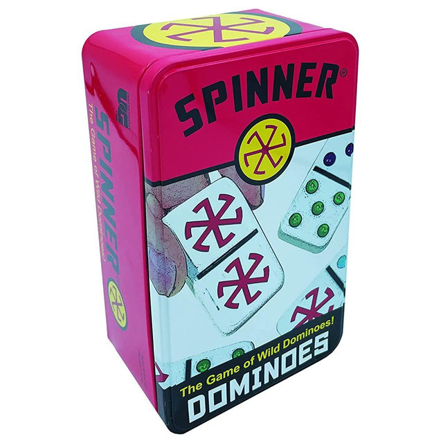 Front Porch Classics | Spinner Colored Dot Dominoes, On-The-Go Travel Storage Tin 2 to 8 Players Ages 8 to 99