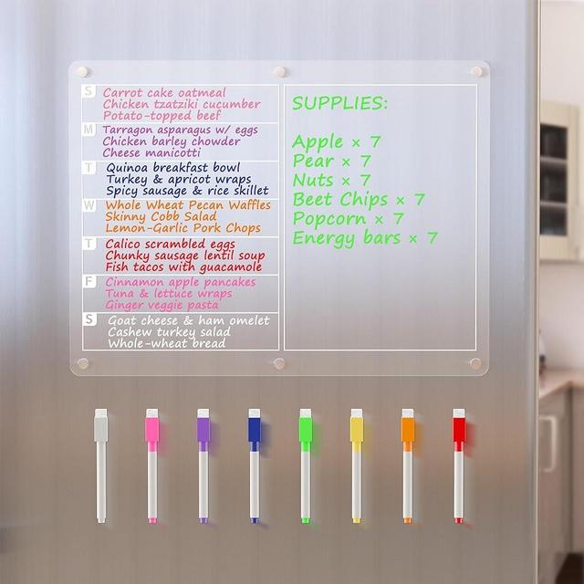 Neatsure Acrylic Magnetic Menu Board for Fridge, Clear Weekly Meal Planner Dry Erase Board Calendar for Refrigerator, to Do/Grocery/Shopping List/Chore Chart/Memo, Includes 8 Markers, 15.7"x11.8"