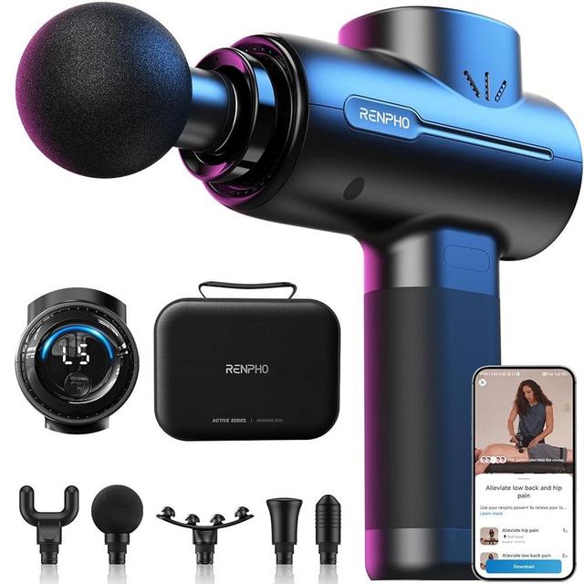 RENPHO Massage Gun Deep Tissue, Portable Percussion Muscle Massager with Bluetooth, Handheld Device for Back and Neck, Carry Case, Gifts for Men and Women